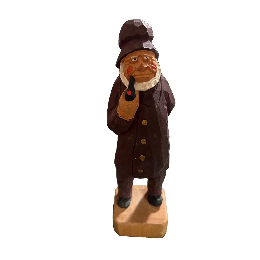 Vintage Nautical Fisherman Folk Art Wood Carved Man With Pipe